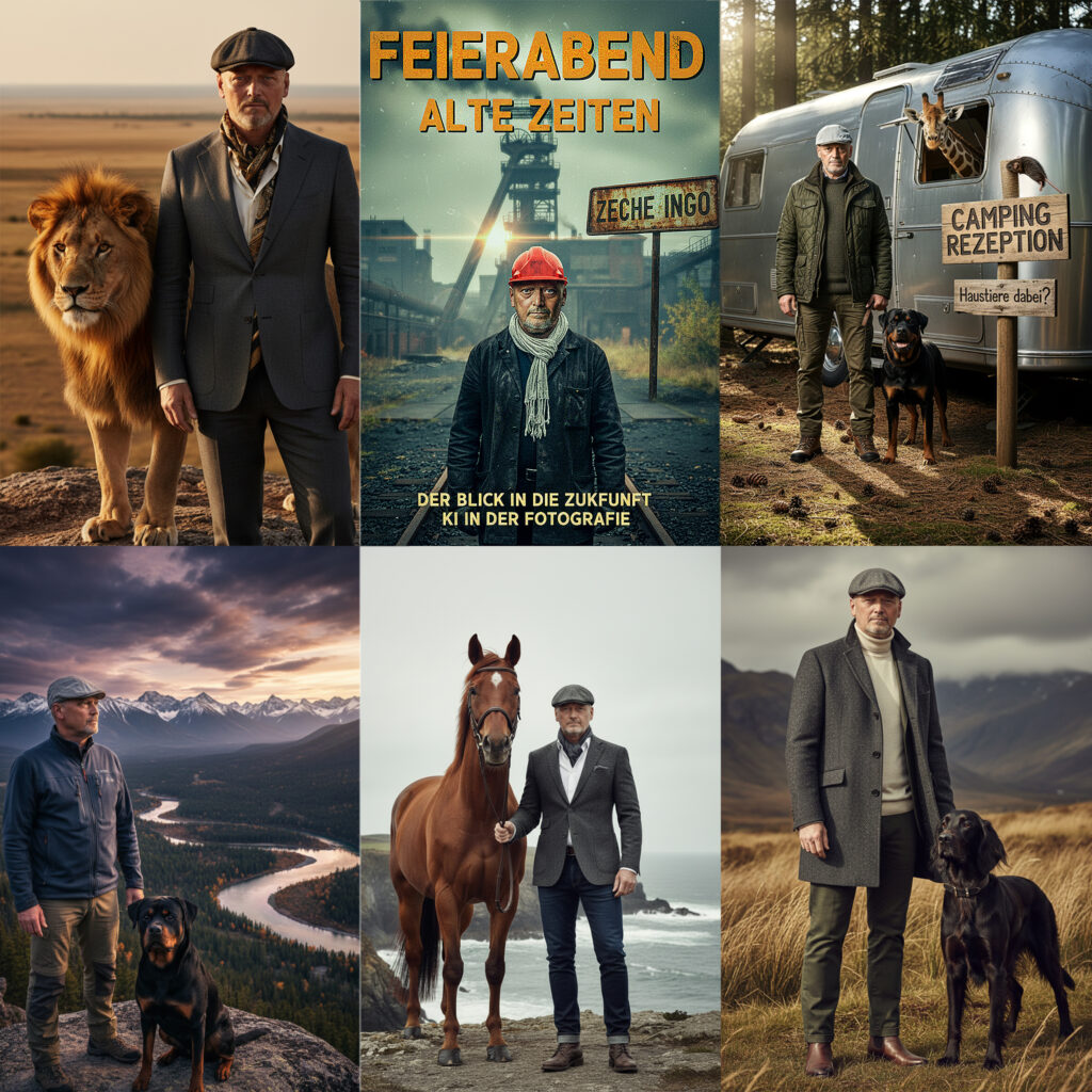 Porträt Aufnahmen, Collage mit Unterstützung von Künstlicher Intelligenz.