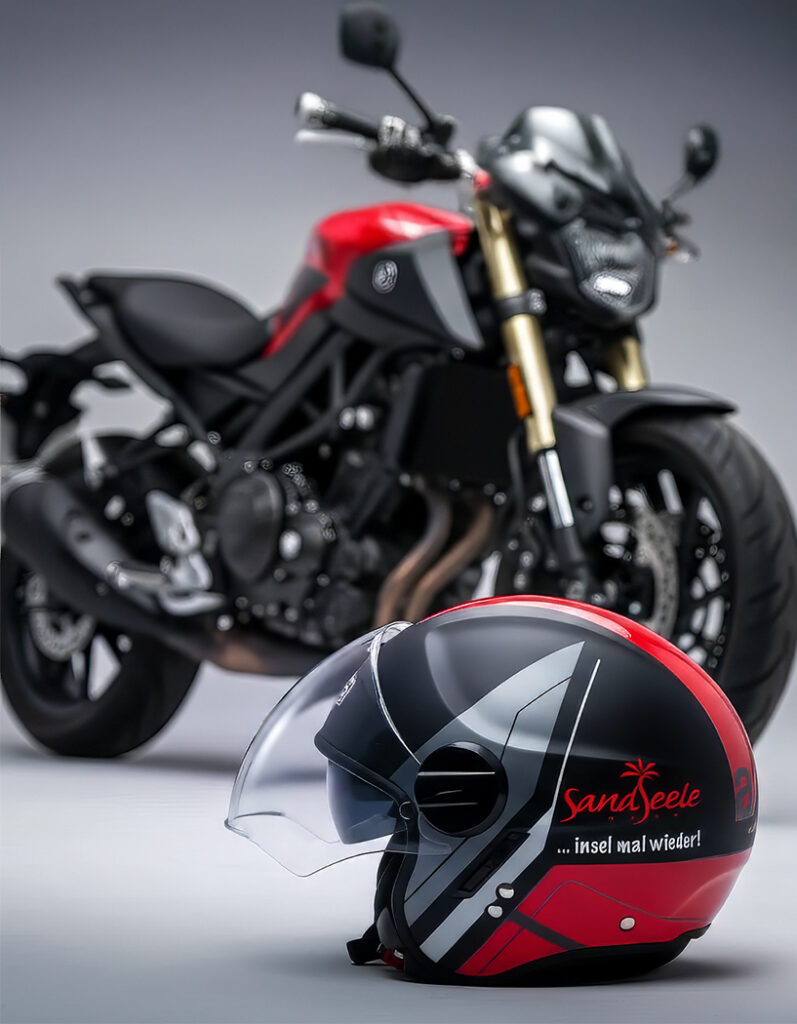 Produkt-Fotografie, Helm mit Motorrad