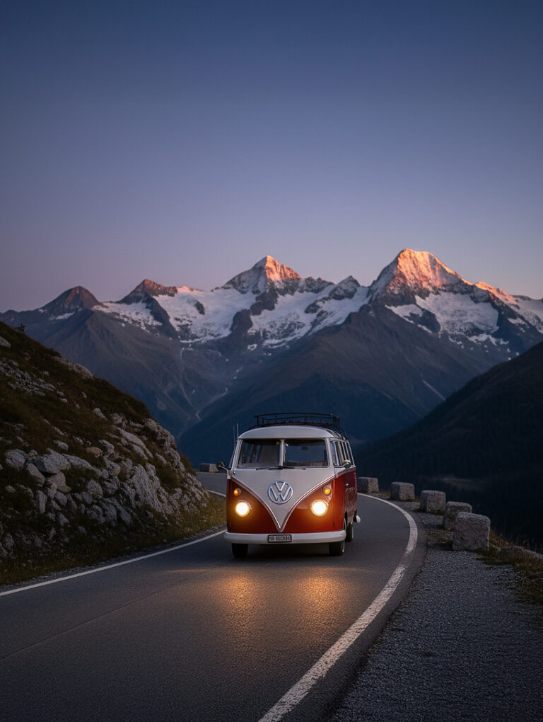 Schneebedeckte Alpen bei Sonnenuntergang, Winterlandschaft in den Bergen